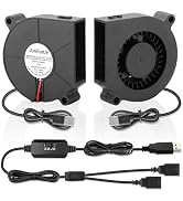 AmRunJe 60mm x15mm 2 Pack Small USB Blower Fan 5V with 3 Degree Speed Brushless DC Squirrel Cage ...