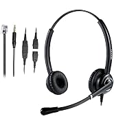 Phone Headset with RJ9 Jack & 3.5mm Connector for Landline Deskphone Cell Phone PC Laptop, Office...