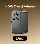 MOMAX 140W Universal Travel Adapter, GaN Technology, EU/UK/AUS/US/JP Worldwide, Fast Charging for...