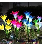 echosari 4 Pack Color Changing Solar Lights Outdoor Waterproof, Solar Lily Flower Stake Lights Au...