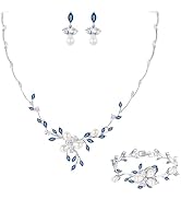 EVER FAITH Marquise CZ Simulated Pearl Bridal Flower Leaf Filigree Necklace Earrings Bracelet Set