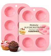 Firstfooby 2 Pack Silicone Muffin Pan for Baking, Regular Size Nonstick Cupcake Pan, 6-Cup Silico...