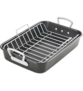 KITESSENSU Nonstick Roasting Pan with Rack 15 x 11 inch - Turkey Roaster Pan for Ovens - Wider Ha...