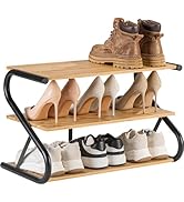 Aroktake Bamboo Shoe Rack, Z-Frame Wooden 3-Tier Shelf with Durable Metal Shelves, Shoe Organizer...