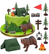 Hooqict Camping Cake Decorations with Mini Tent, Campfire, Tree, Camp Sign, Animal Camping Cake T...