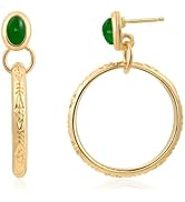 Watforsh Natural Turquoise Gemstone Birthstone Stud Earrings with Circle Dangle Hoop Earrings Boh...