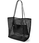 KALIDI Beach Mesh Tote Bag, Casual Tote Bag Hobo Women Foldable MAX 23L Shoulder Bag For Beach Pi...