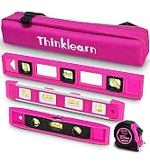 ThinkLearn 5pcs Torpedo Level, 9", 12", 16" Pink Magnetic Level Set with Carrying Bag, Tape Measu...