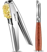 ZIGNTY Premium Kitchen Tool Kit, Stainless Steel Garlic Press + Ultra Sharp I Shaped Wooden Peele...