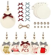 OurWarm 50pcs DIY Wooden Christmas Ornaments for Crafts, 4" Unfinished Round Wood Ornaments with ...