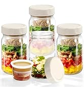 WAWINY 4PCS 32Oz Glass Salad Jars with 2 Built-in Dressing Containers, Cold-resistant Leak-proof ...