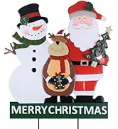 YEAHOME Outdoor Christmas Decorations, 3 Metal Snowman Santa Claus Deer Decorative Garden Stakes ...
