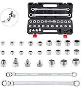 AKM TOOL 27 PC Flex Head Ratcheting Wrench Set, Metric | 72-Tooth | 8-22mm | Extra Long Double Bo...