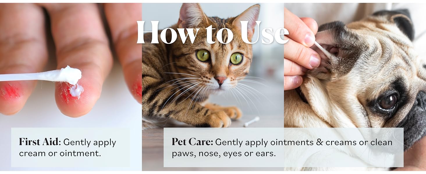 Sky Organics Organic Cotton Swabs can be used for first aid and pet care