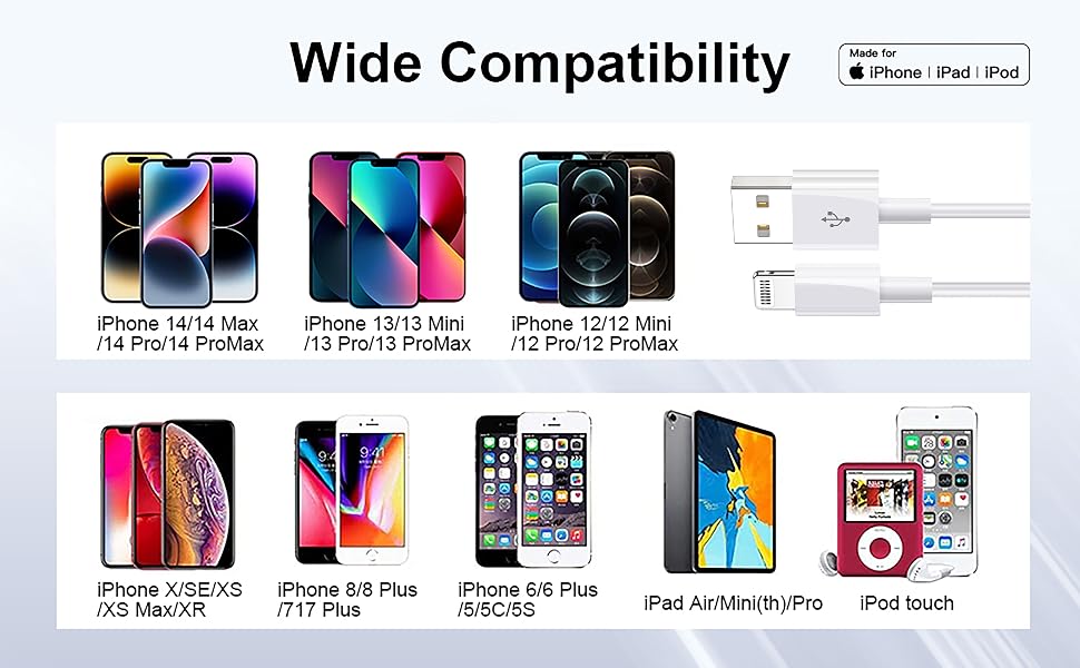 USB A to Lightning Cable MFi Certified Apple Lightning iPhone Charger Cable Fast Charging Cords