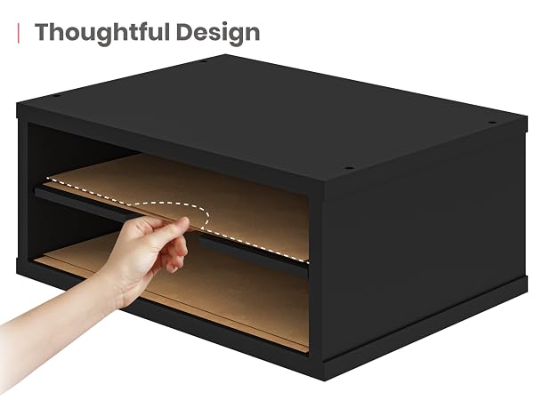 Ballucci desk organizers have well thought out curved cut out in middle shelf to easily grab paper