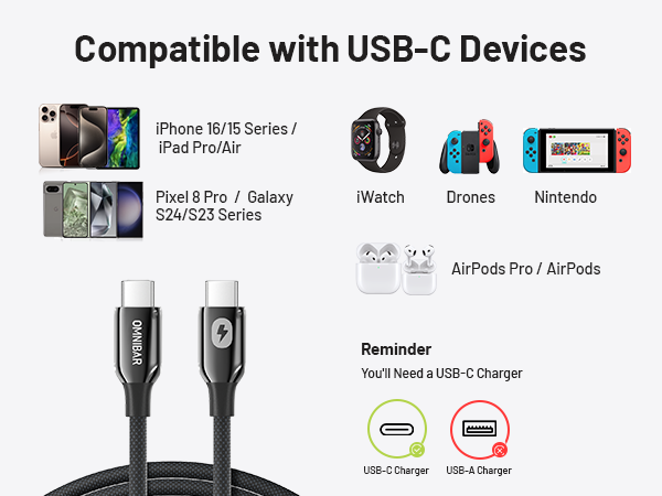 Fast charging cable for iPhone 15/16 Series / iPad Pro/ Air