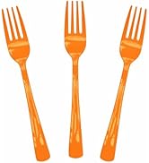 SietDESEO 25 PCS Orange Plastic Forks Orange Forks Disposable Utensils Heavy Duty Disposable Cutl...