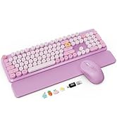 Wireless Keyboard and Mouse Combo with Detachable Magnetic Wrist Rest, Retro Typewriter-Style Key...