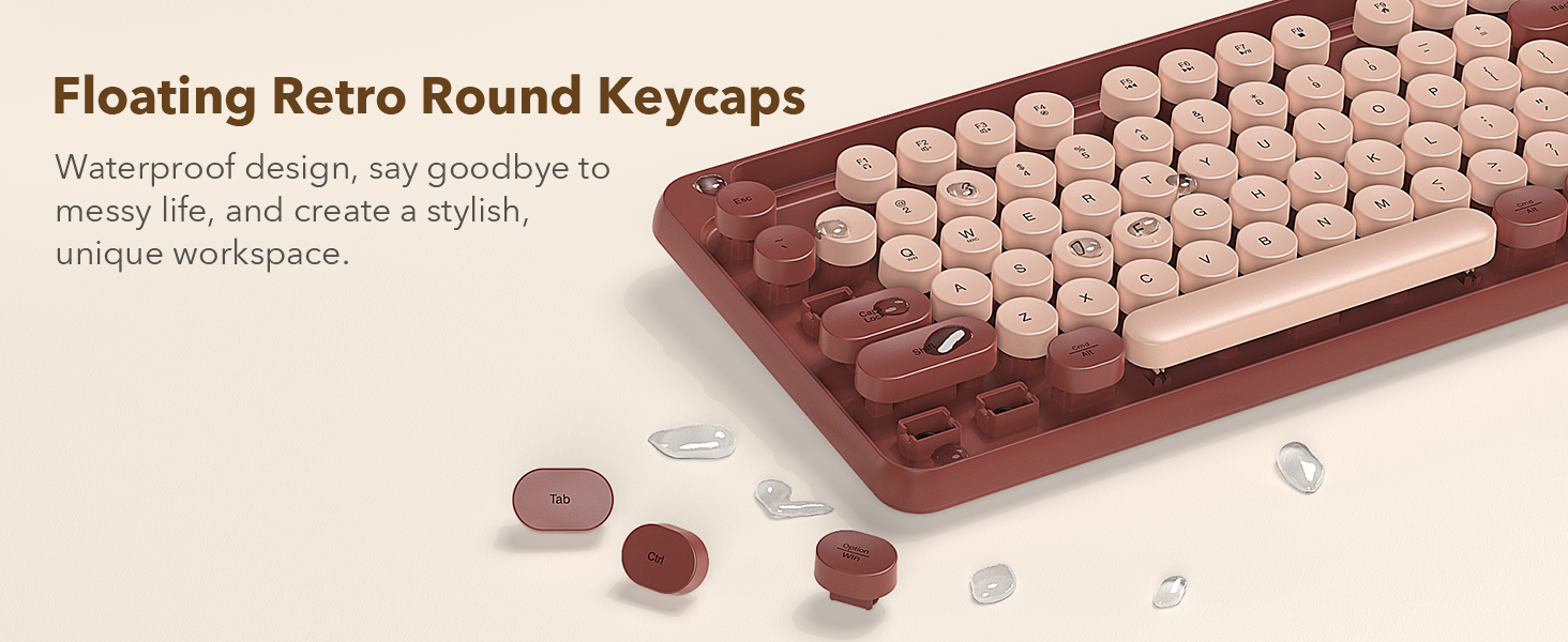Wine Red Wireless Keyboard with Floating Retro Round Keycaps