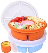 FUSMYE 2 Pack Silicone Bento Snack Box with Lids, 5 Compartments Divided Stackable Food Container...
