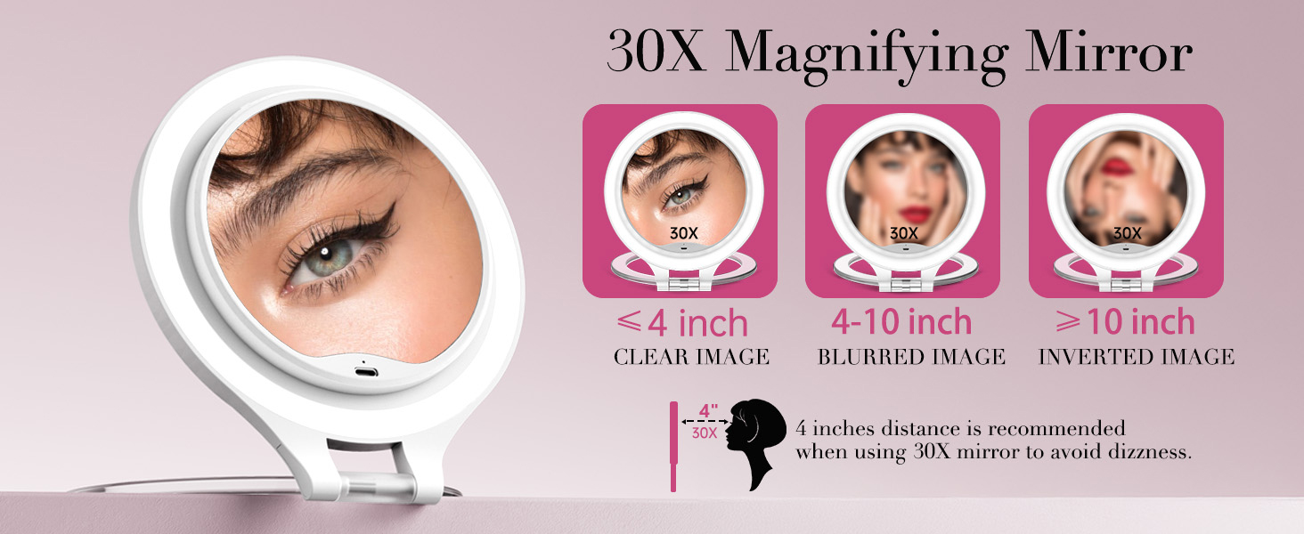 30x magnifying mirror,travel mirror,travel magnifying mirror with light,