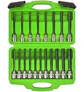 SUNHZMCKP 3/8 Inch Drive Long Hex Bit Socket Set, 19-Piece Standard SAE & Metric(1/8-3/8 in, 3-12...