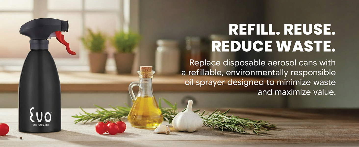 Evo Oil Sprayer 18/8 Stainless Steel, Non-Aerosol for Olive, Cooking Oils, and Vinegars