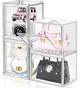 DILIBRA Set of 4 Plastic Purse Storage Organizer for Closet, Acrylic Display Case for Purse and H...