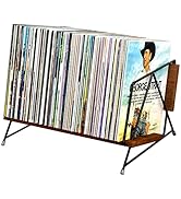 AITEE Vinyl Record Holder Storage, Vintage Vinyl Album Holder Wooden for 70 LPs, Countertop Displ...