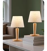 GOEBLESON 12" Wood Bedside Table Lamps Set of 2, Small Desk Lamps for Small Places, 3 Color Tempe...