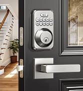 Veise Keyless Entry Door Lock with 2 Lever Handles, Electronic Backlit Keypad Deadbolt Set for Fr...