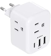 European Travel Plug Adapter, Addtam International Power Plug with 3 AC Outlets 3 USB Ports(1 USB...