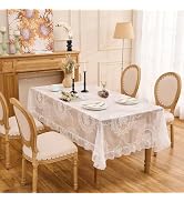 Raedan White Floral Embroidered Lace Rectangular Tablecloth 55”x70” Vintage Table Cover (White, 5...