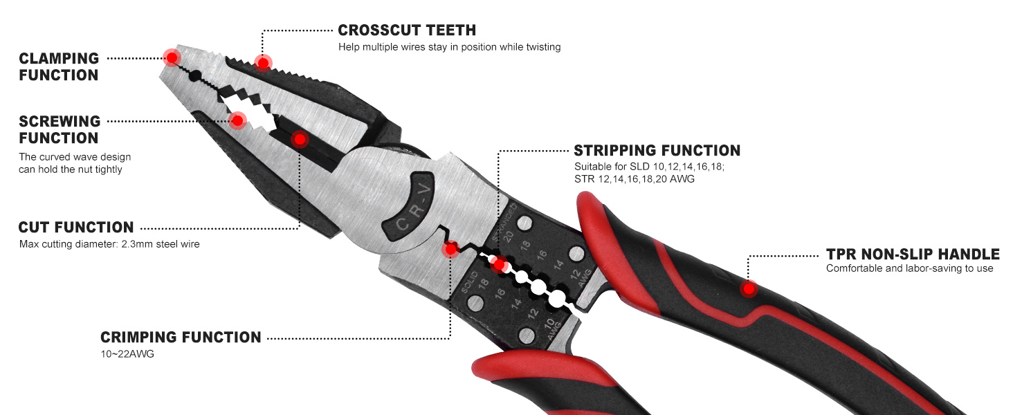 Wire Stripper Crimper Cutter Long Nose Pliers Diagonal Side Cutting Linesman Pliers