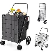 Goplus Folding Shopping Cart for Groceries, Upgraded Jumbo Grocery Cart with Waterproof Liner, 32...