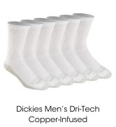 dickies mens white dri-tech copper infused socks