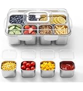 Koocovel Snackle Box Container, Stainless Steel Snack Box with Lid and Handle, 6-Compartment Divi...