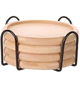 LanZhiYa 4 Inch Bamboo Drink Coasters Set with Holder, Non-slip and non-stick,Protect furniture f...