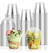 GGOLDMER 50 Sets 9 oz Clear Plastic Cups with Dome Lids (No Hole), Disposable Parfait Cups with L...