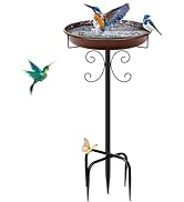 Daoeny 35In Metal Bird Bath for Outside, Bird Bath Bowl with 5 Prongs Base Stake, Freestanding Ga...