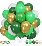 Funhot Green Balloons Set, 60 Pcs Green Gold White Balloons, 12 Inch Dark Green Emerald Green Lim...