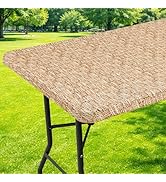 Moosfor Rectangle Fitted Table Cloth, Waterproof Spandex Elastic Tablecloths, Fits for 6 Foot Fol...