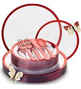 By Madee HEAVYWEIGHT 150 Pcs Clear and Red Plastic Plates Disposable for Party | Fancy Disposable...