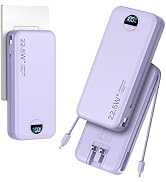 20000mAh Ultra-Portable-Charger-Power-Bank with Built in Cables&AC Wall Plug,PD20W USB-C Fast Cha...