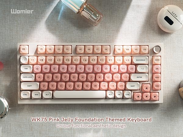 womier 75 percent wireless pink gaming mechanical keyboard