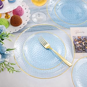 blue clear plastic plates