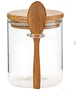 Airtight Glass Jars With Bamboo Lids And Spoons, 17oz Glass Canisters With Lid For Spice Beans Te...
