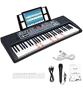 Funtaki Portable 61-Keys Digital Piano, Electronic Keyboard Piano with Lighted Keys & Music Stand...