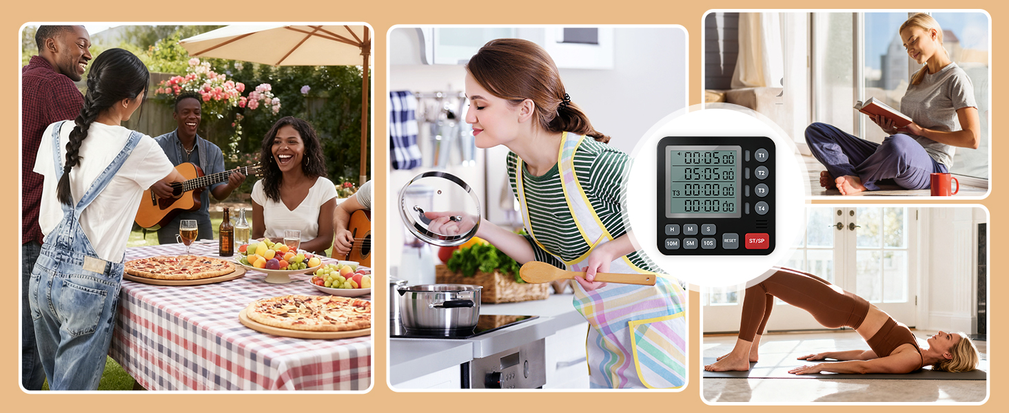 TPNEG Digital Kitchen Timer - 4-Channel Cooking Timer with Alarm